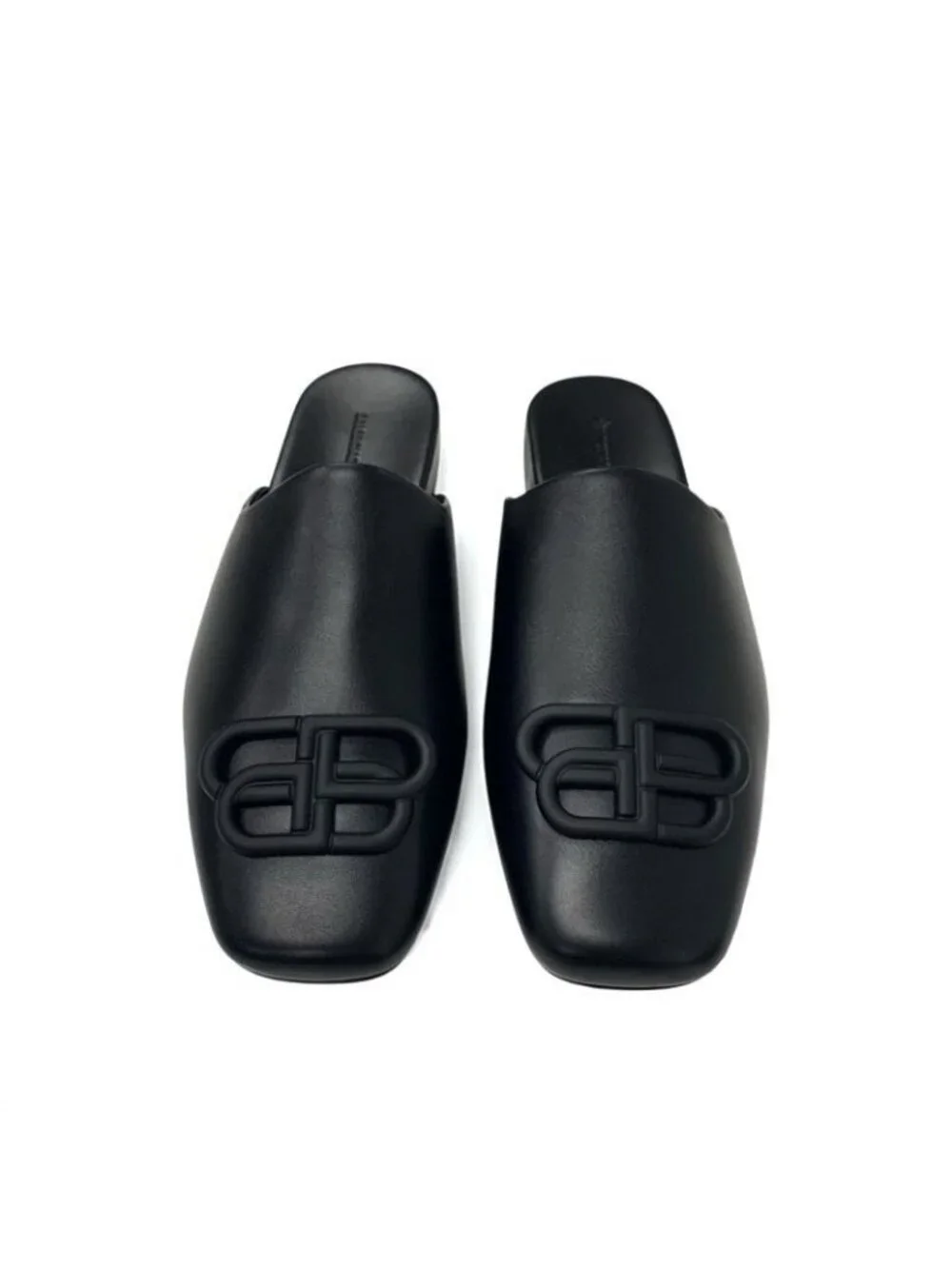 Balenciaga COSY BB Sandals Shoes Leather Black Logo Mules - Picture 2 of 9